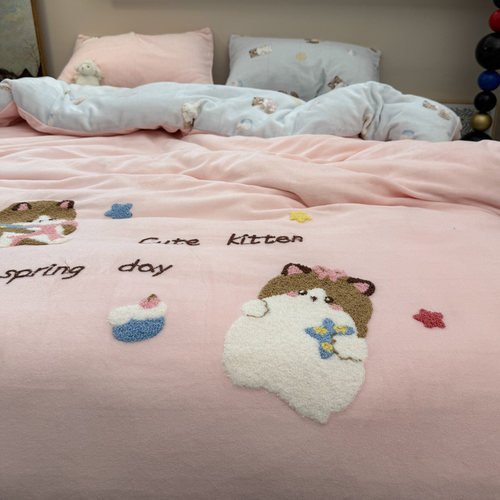 可爱卡通秋冬加厚保暖牛奶绒四件套珊瑚绒三件套被套床单床上用品