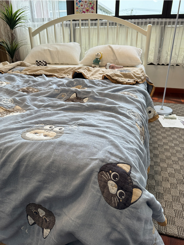 고양이 세탁기로 세탁 가능한 국산 5겹 순면 거즈 여름 이불 얇은 이불 이불 이중 거즈 여름 시원한 이불 에어컨 이불