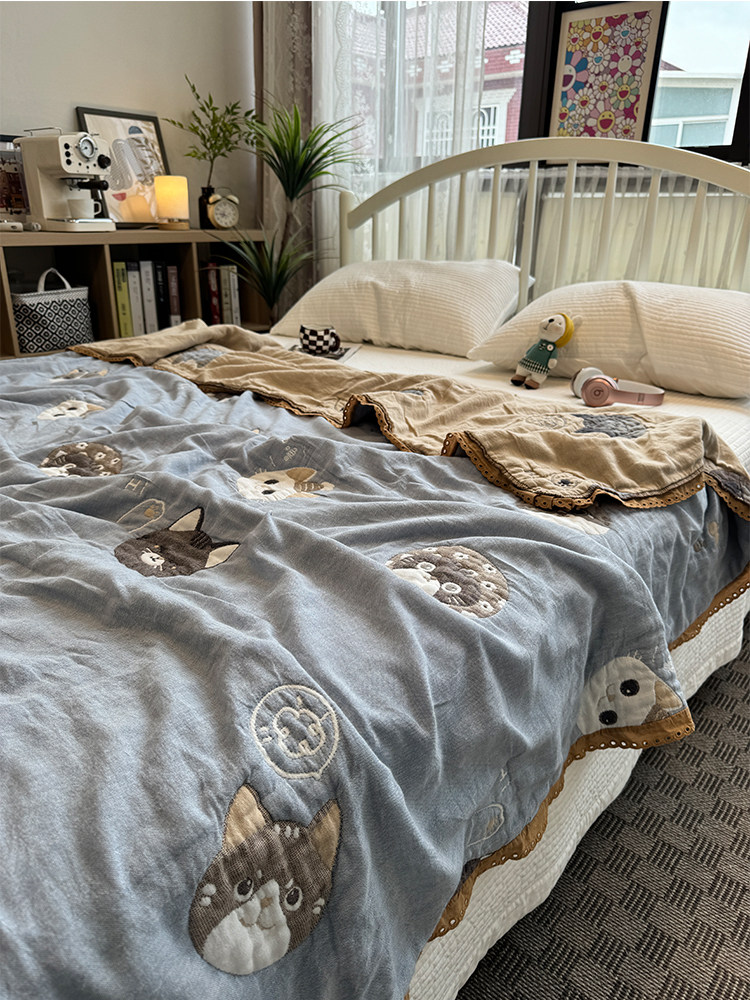 고양이 세탁기로 세탁 가능한 국산 5겹 순면 거즈 여름 이불 얇은 이불 이불 이중 거즈 여름 시원한 이불 에어컨 이불