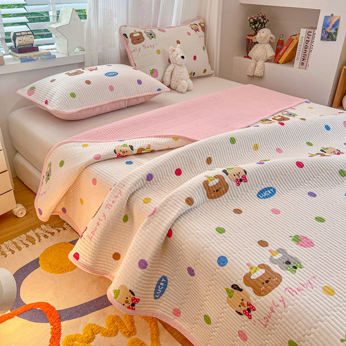 ins牛奶绒印花床盖单品双面用纯棉床垫棉加绒全棉加厚床单三件套3