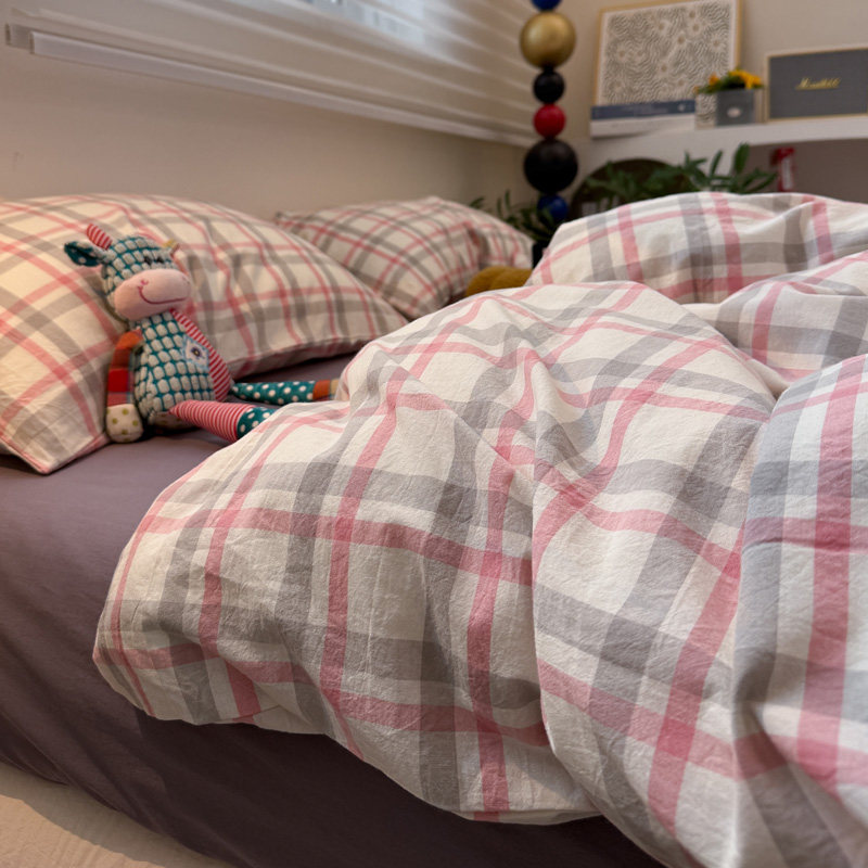 简约风格子北欧全棉水洗棉床上四件套纯棉三件套被套床单床笠床品,床上用品,床品套件/四件套/多件套,淘宝优惠券,粉丝福利购,淘宝优惠卷