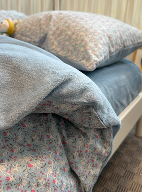 保暖加厚小碎花棉加绒四件套A面纯棉B面水晶绒1.8m米珊瑚绒牛奶绒