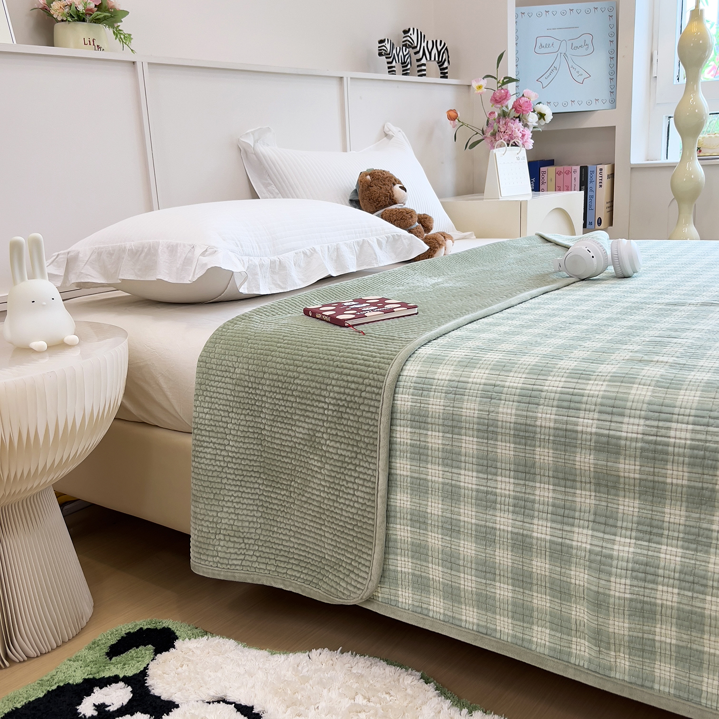 秋冬一面婴儿绒一面全棉床盖三件套保暖加厚床单绗缝榻榻米炕垫3