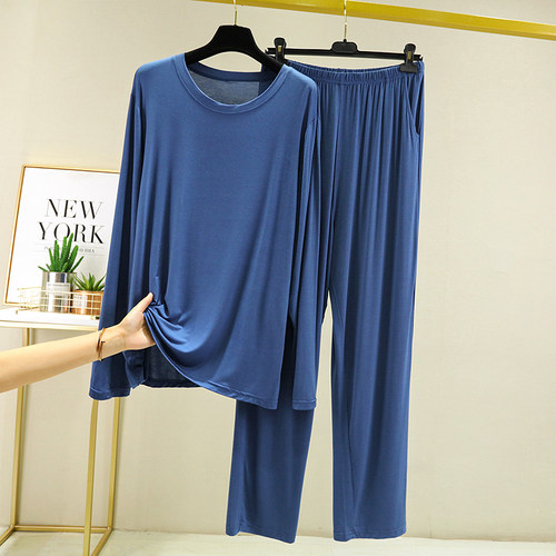 睡衣长袖男套装男薄款夏天莫代尔秋季宽松大码可外穿两件套家居服