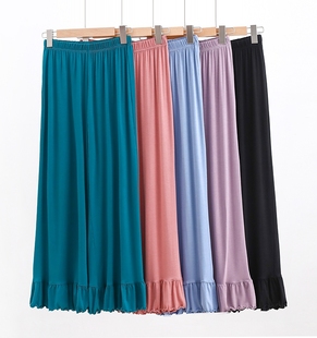 百搭休闲裤 阔腿裤 喇叭裤 显瘦垂坠感薄花边长裤 女夏莫代尔高腰韩版