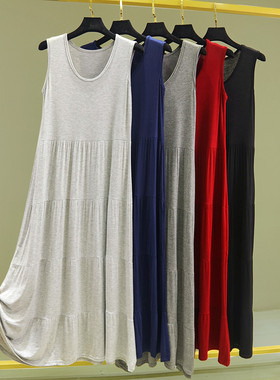 莫代尔拼接蛋糕裙女夏季宽松大码背心裙外穿a字裙显瘦睡裙打底裙