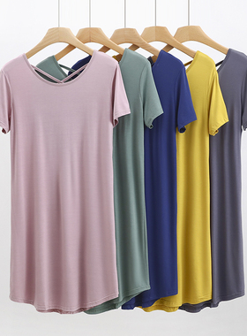 夏季莫代尔美背T恤裙新款大码宽松显瘦连衣裙纯色内搭a字裙女睡裙