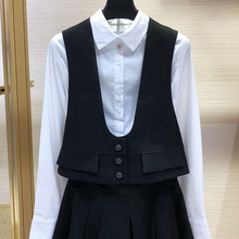 希哥弟思媞女装专柜正品2020夏新款黑色短款马夹背心西装马甲外套