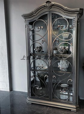 美式art家具筑源酒柜美式欧式实木复古金属玻璃门酒柜餐边柜定制
