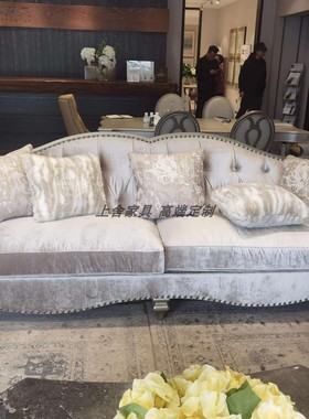 美克art家具筑源美式乡村法式客厅复古实木雕刻头层牛皮沙发定制