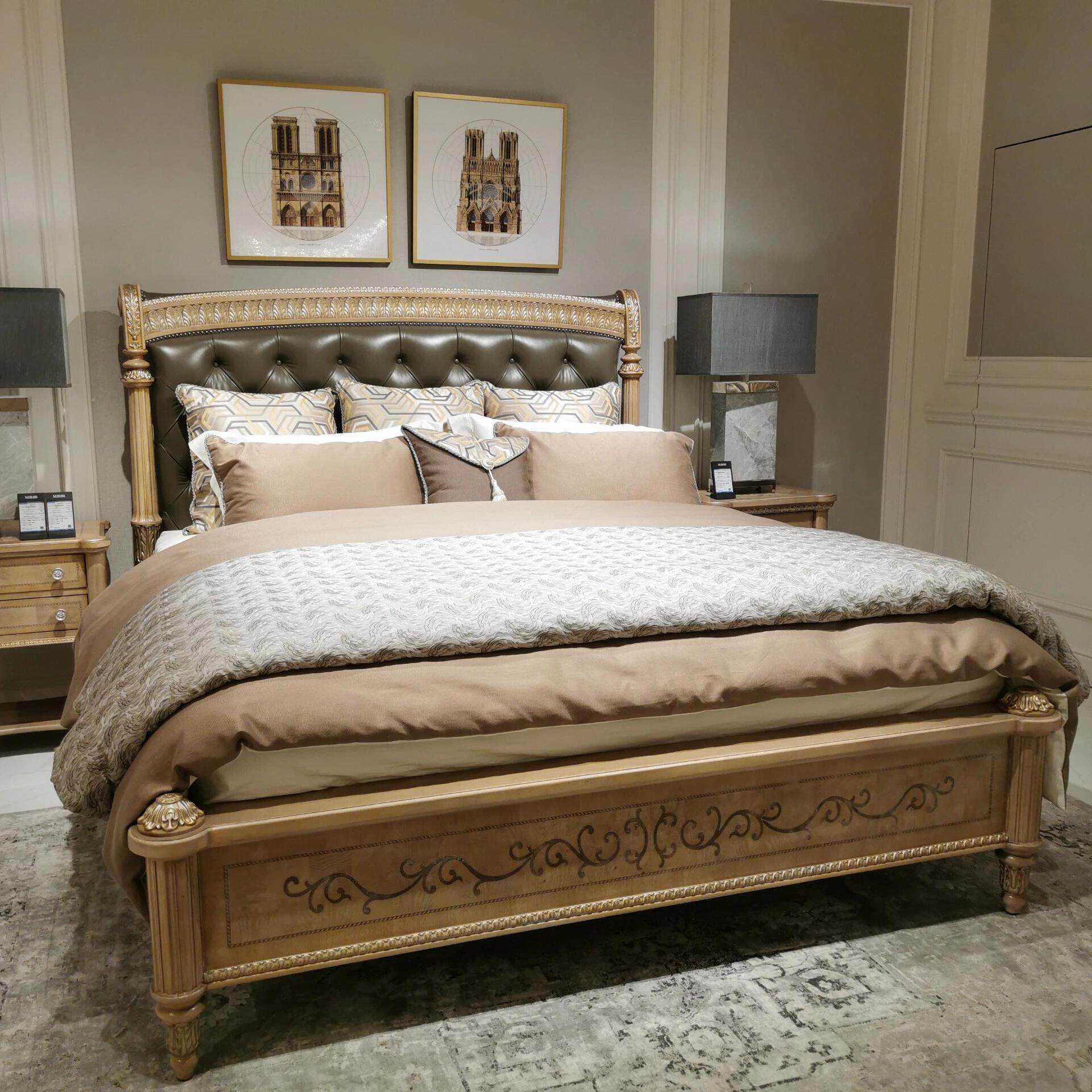 福溢家居FOOKYIL复古实木雕花双人床福溢法式复古描金手绘古典床