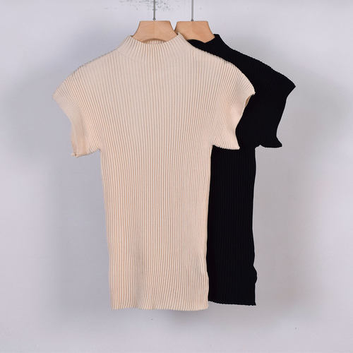 半高领飞袖背心百搭上衣