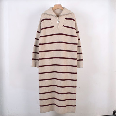 时尚过膝中长款长袖连衣裙