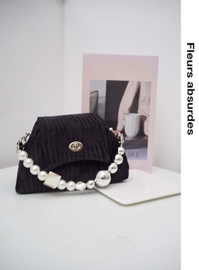 Fleurs absurdes原创日常百搭气质精致轻熟女黑白单肩斜挎手提包