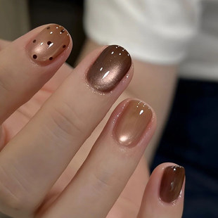 萤火虫手指美甲贴片秋冬复古显白猫眼晕手绘波点跳色纯手工穿戴甲