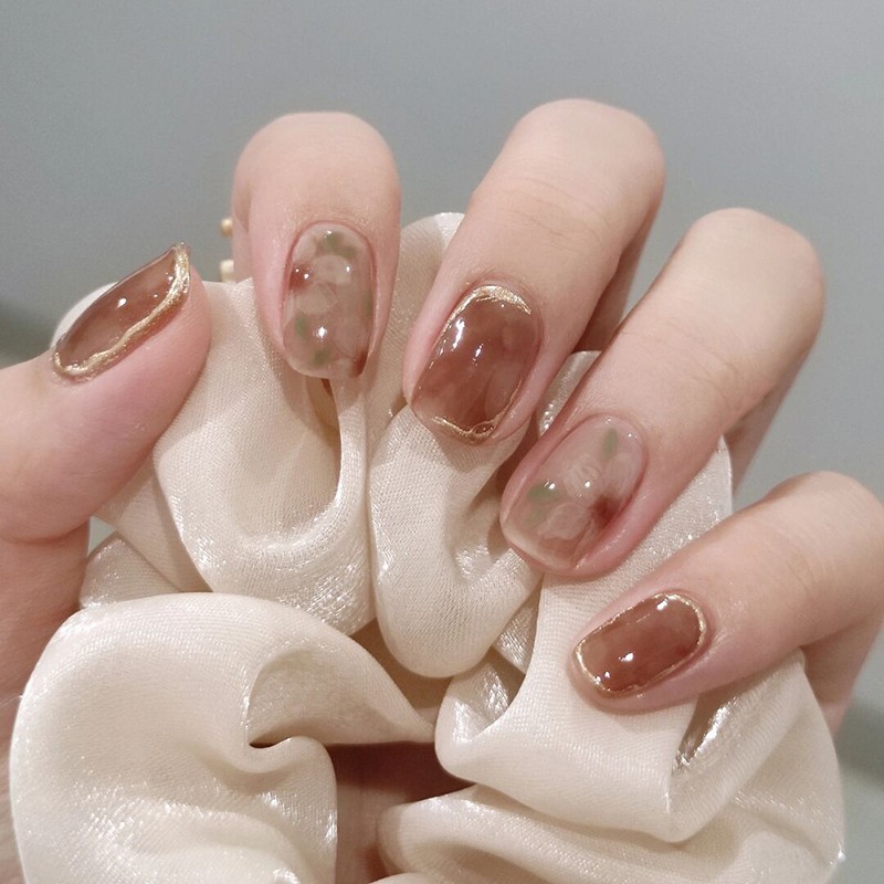 秋冬网红爆款指甲贴片 显白手绘冰茶花美甲成品 可穿戴式光疗甲片