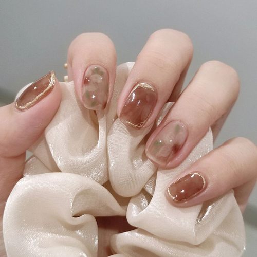 秋冬网红爆款指甲贴片 显白手绘冰茶花美甲成品 可穿戴式光疗甲片