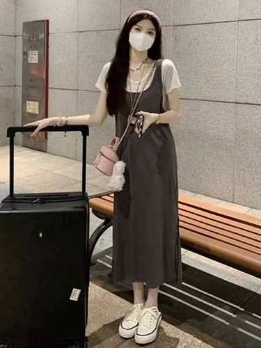 Летний ретро комплект, платье-футболка, платье, 2026 года, в корейском стиле, подходит для подростков, в западном стиле