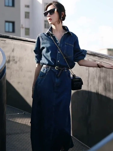 Весенняя джинсовая юбка, платье, в стиле Шанель, 2024 года, изысканный стиль