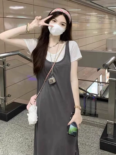 Летний ретро комплект, платье-футболка, платье, 2026 года, в корейском стиле, подходит для подростков, в западном стиле