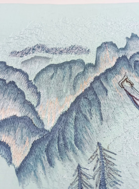 手推绣来图来料定制汉服旗袍抱枕服装学院毕设刺绣花山水风景