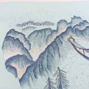 手推绣来图来料定制汉服旗袍抱枕服装学院毕业设计刺绣花山水风景