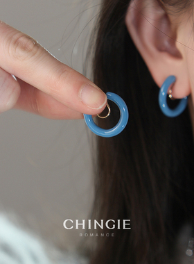 青芥chingie设计感蓝色耳夹无耳洞女蚊香盘耳饰简约小众韩系耳环