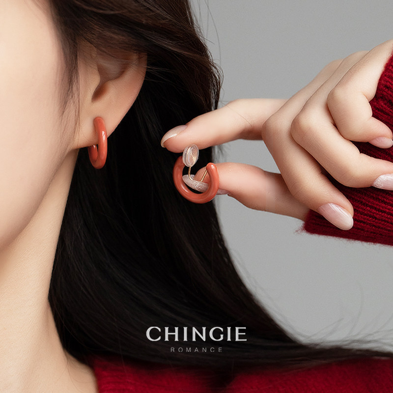 「油画精灵」复古滴釉蓝色耳夹小众设计感简约韩系耳圈红色耳饰女,饰品/流行首饰/时尚饰品新,耳夹,淘宝优惠券,粉丝福利购,淘宝优惠卷