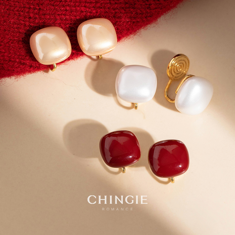 青芥秋冬新款方糖珍珠耳钉