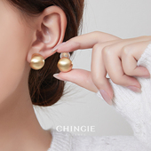 时尚 轻奢金属哑光拉丝豆豆耳环小众气质欧美金色耳饰独特漂亮耳夹