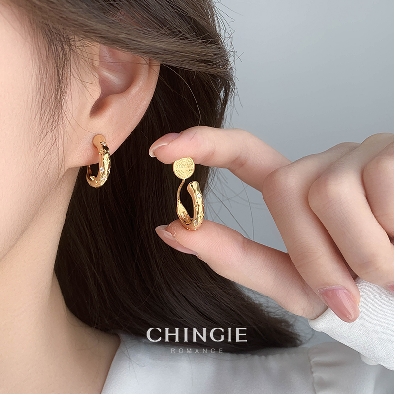 青芥通勤百搭闪钻星芒耳夹耳环