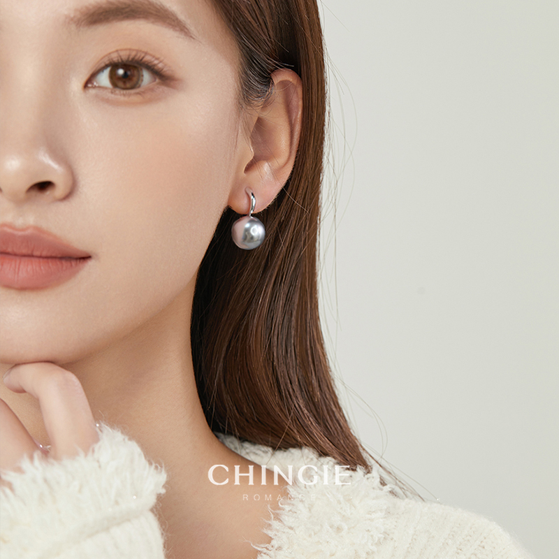 青芥正圆珍珠耳夹耳钉