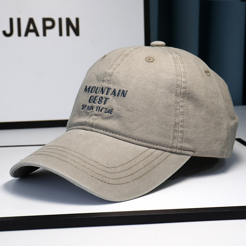 新款时尚简约复古刺绣鸭舌帽子男女休闲百搭大头围纯棉软顶棒球帽