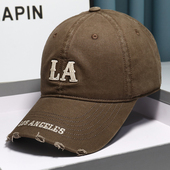 韩版 复古破洞鸭舌帽子男女百搭潮牌字母刺绣大头围宽檐遮阳棒球帽