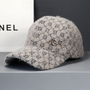 新款毛绒鸭舌帽2025秋冬大头围显脸小加厚保暖棒球帽女士帽子显瘦