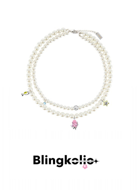 【金靖同款】Blingkolio不另可 原创设计师彩钻珍珠双层项链
