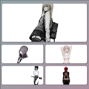 极简白底二次元 女人鼠标垫大号加厚电竞游戏桌垫办公学生宿舍定制