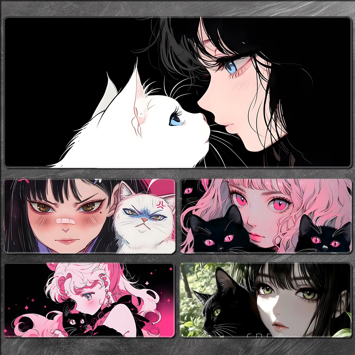 可爱小猫女孩超大卡通鼠标垫动漫二次元办公游戏电脑键盘桌面桌垫