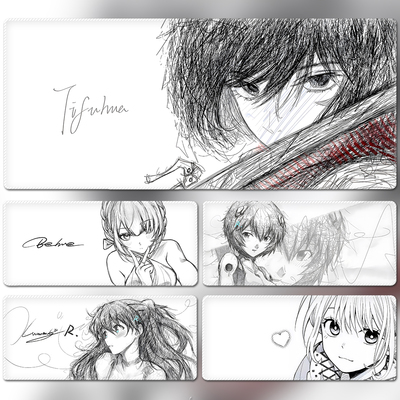 wall黑白乱线稿鼠标垫动漫三笠eva加大加厚游戏电脑键盘垫笔记本