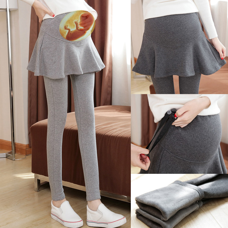 孕妇打底裤子秋冬款外穿加绒厚短裤裙大码托腹长裤孕妇裤春秋冬装