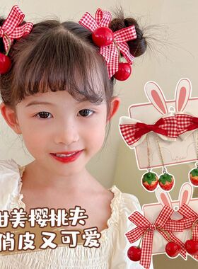 木仙诗发夹布料甜美红色格子