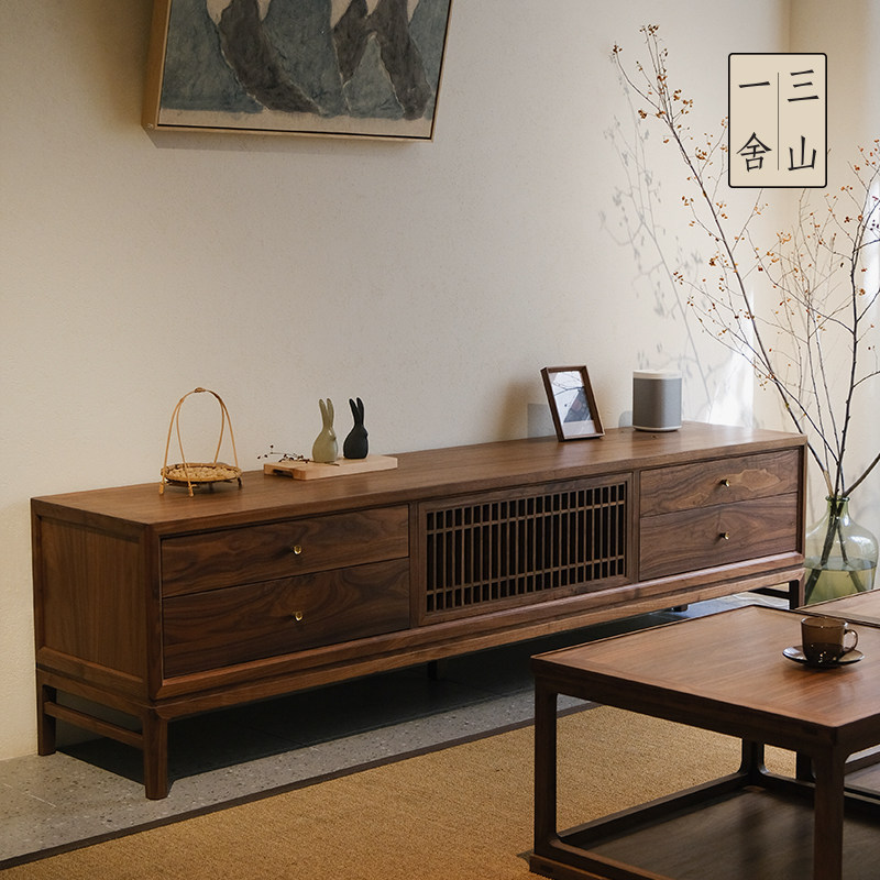三山一舍/电视柜 新中式黑胡桃实木 现代简约 客厅电视机柜视听柜|msdalam kategori perabot kediaman, kabinet, kabinet TV - dari Buy2taobao.com untuk memberikan perkhidmatan ejen Taobao profesional membeli