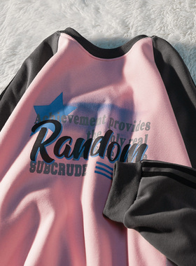 APWSTUDIO美式复古插肩拼接圆领卫衣男女款潮牌宽松休闲长袖上衣