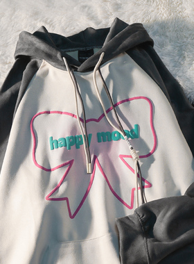 APWSTUDIO美式蝴蝶结bf插肩袖连帽卫衣女情侣秋季宽松麂皮绒外套