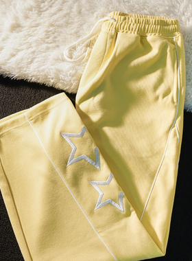 美式街头星星刺绣休闲裤子男女春秋季新款直筒宽松百搭运动卫裤