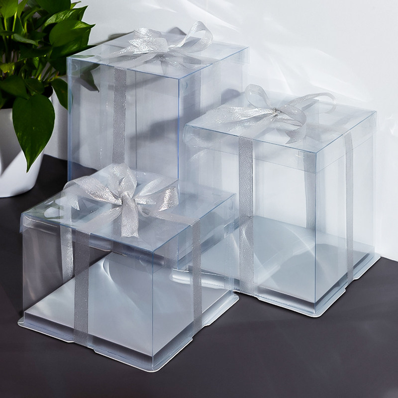 全透明银色生日蛋糕盒子6/8/10寸单双高层芭比款烘焙包装盒子包邮