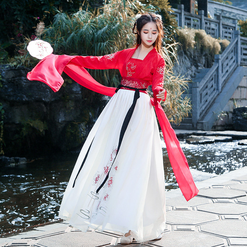 汉服女古装忘川彼岸花仙气飘逸古风汉元素齐腰襦裙中国风改良日常