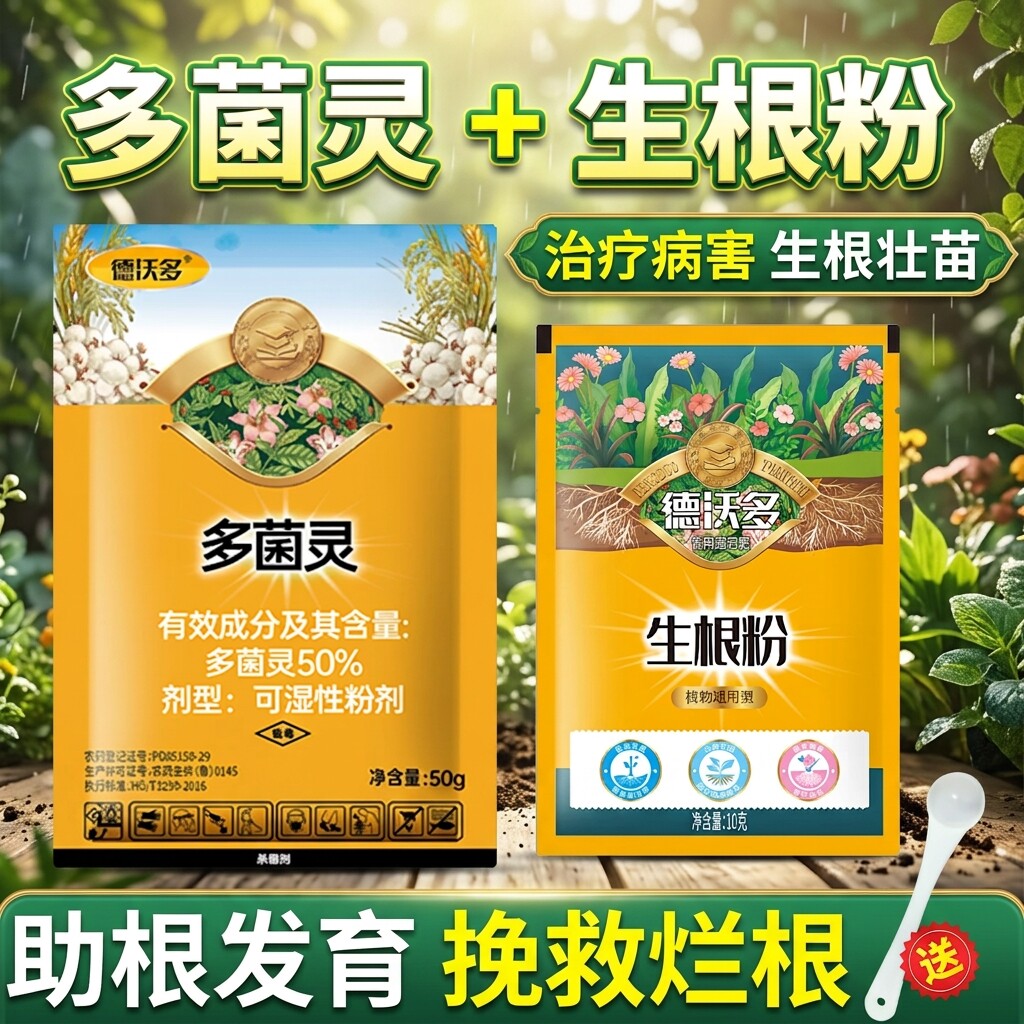 多菌灵和生根粉杀菌剂正品官方花卉植物通用多灵月季黄叶蔬菜专用