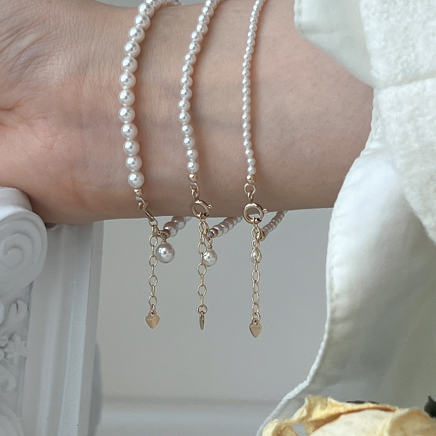 琛墨韩国小众复古满串小珍珠手链叠戴优雅法式素珠气质手串