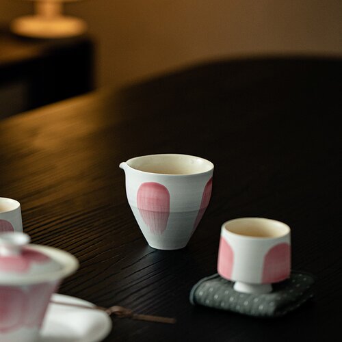 粉引白水抹粉手拉公杯陶瓷公道杯日式侘寂风匀杯分茶器茶道配件